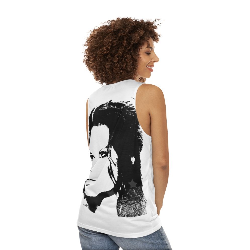 Unisex tank top featuring iconic Italian actress Claudia Cardinale - women back