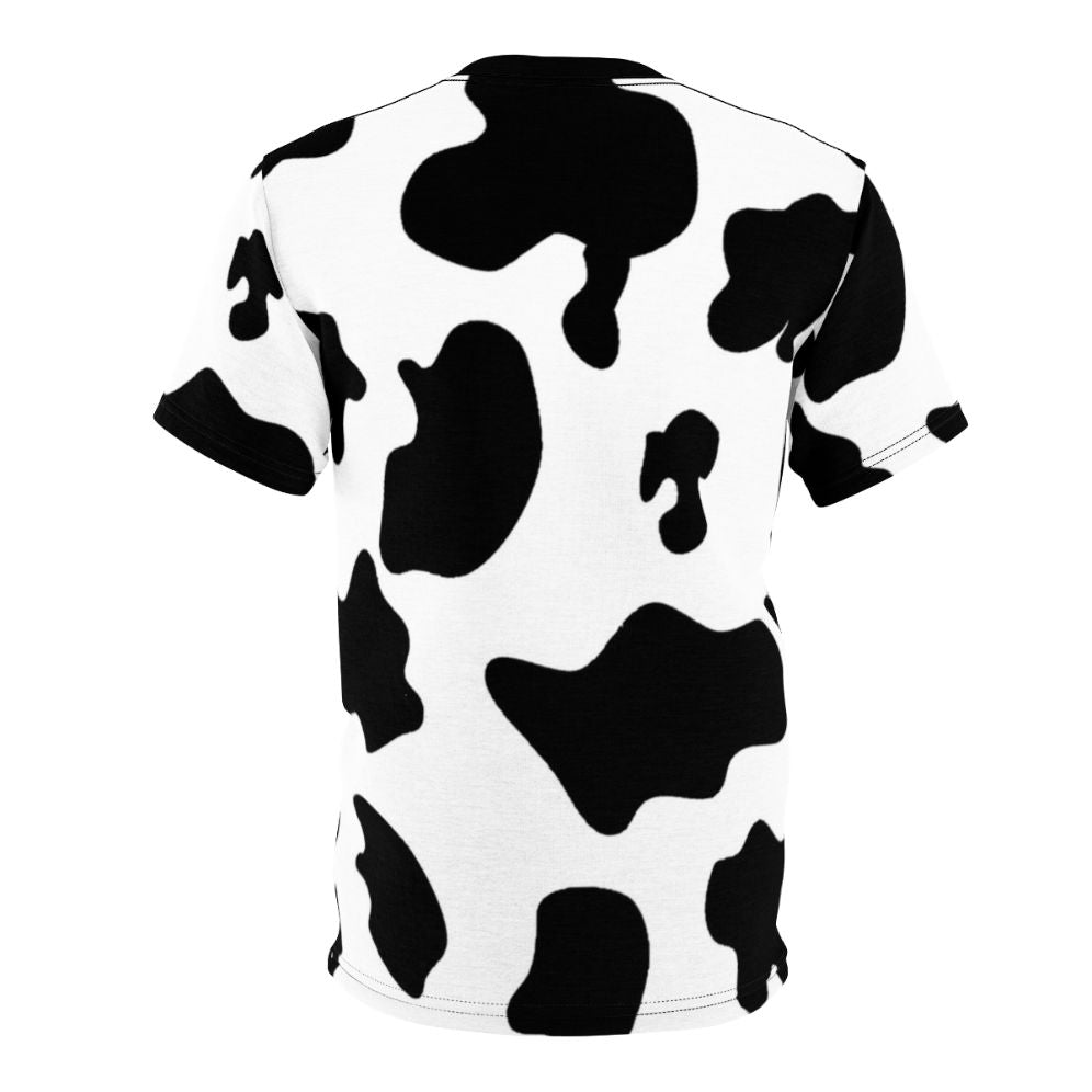 Closeup of a cow pattern animal print t-shirt with a vibrant design - Back