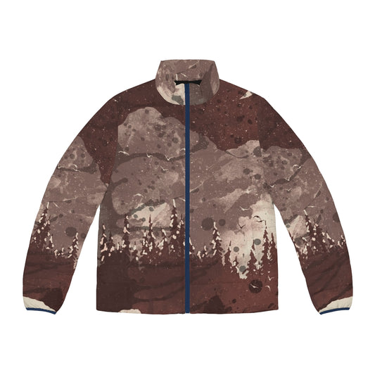 A cozy puffer jacket featuring a bear design, perfect for outdoor winter exploration.