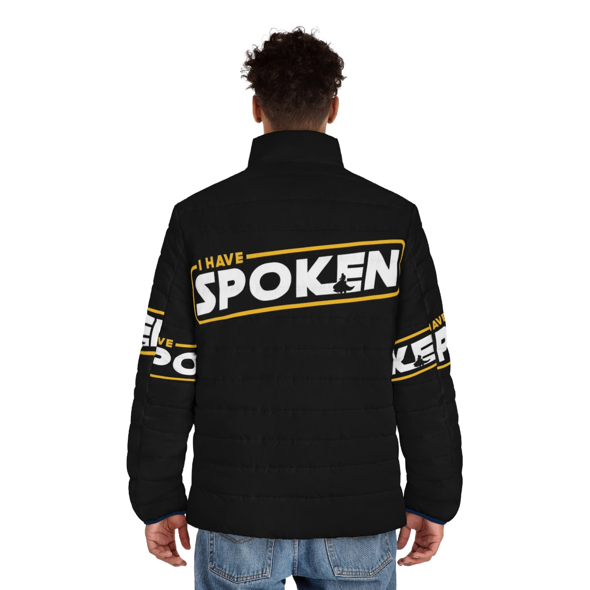 Mandalorian Puffer Jacket featuring "I Have Spoken" quote and logo - men back