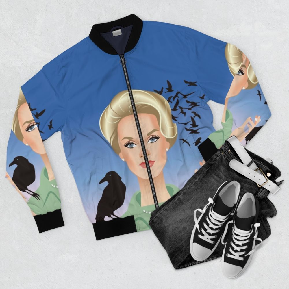 Tippi Bomber Jacket - Inspired by the classic Alfred Hitchcock thriller "The Birds" - Flat lay