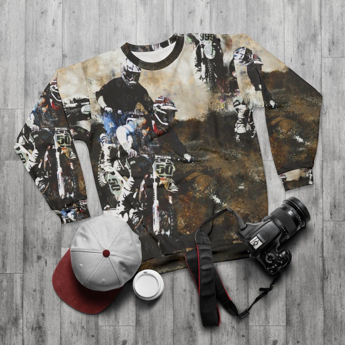 Motocross dirt bike sweatshirt - flat lay