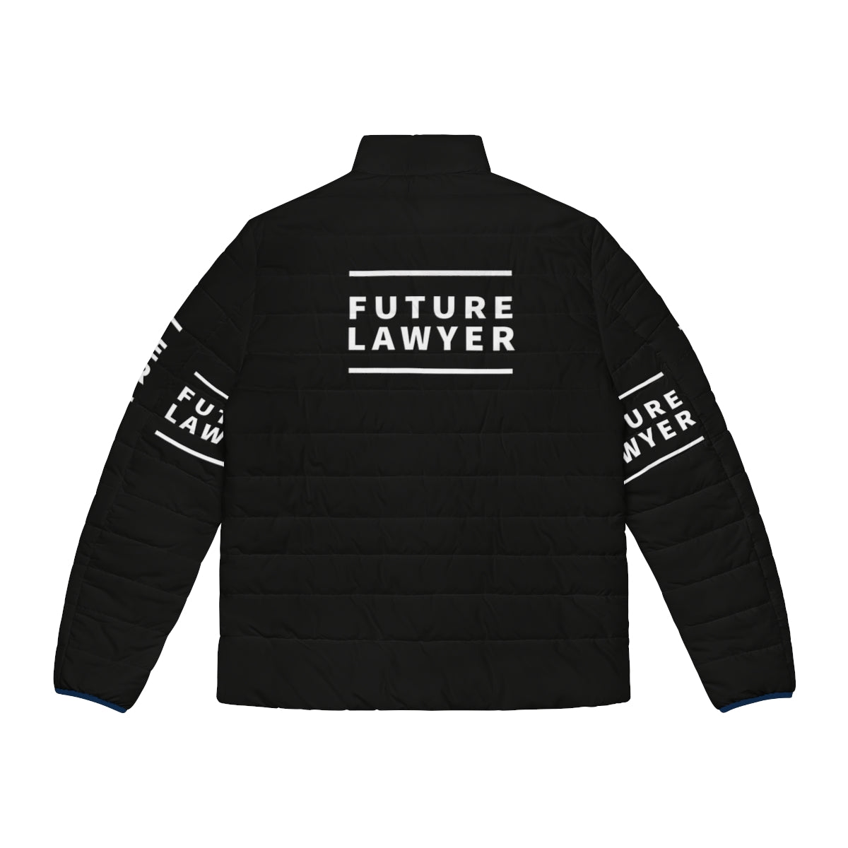 A stylish puffer jacket for future lawyers, featuring the text "Note The Future Lawyer" - Back