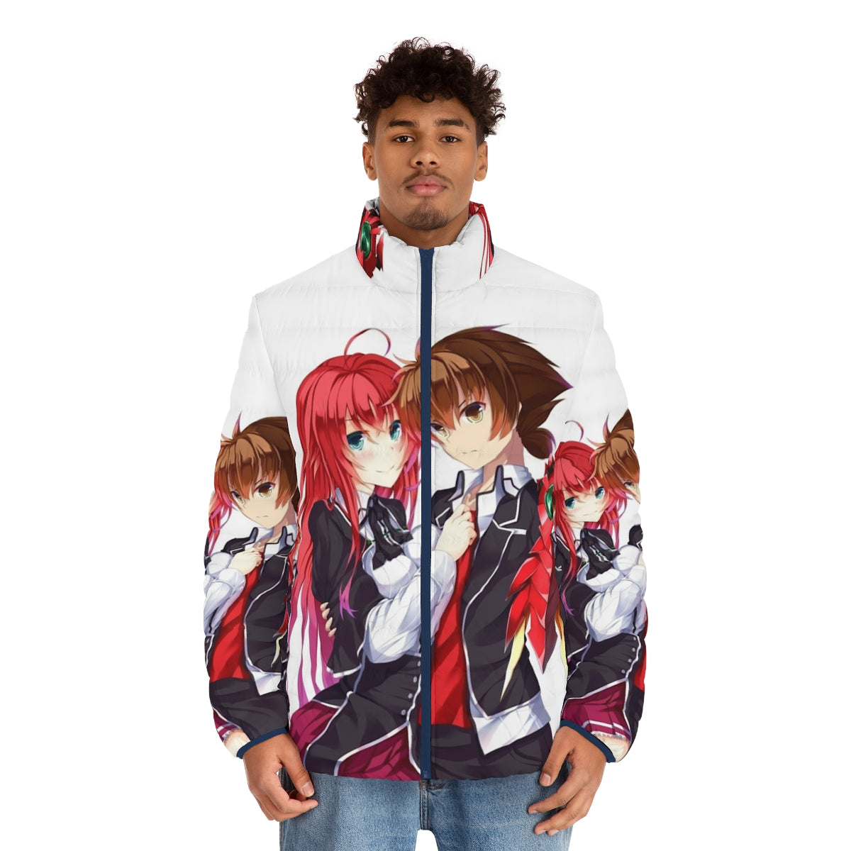 High School DxD Anime Puffer Jacket with Kawaii Design - men front