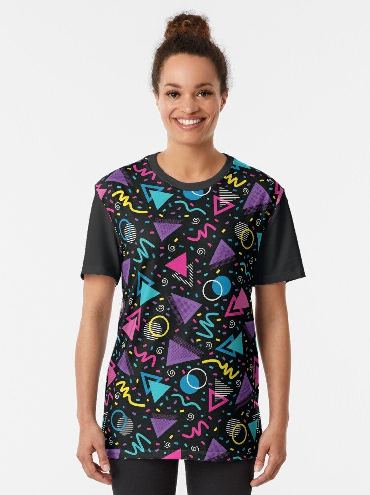 Neon Retro 90s Sprinkle Graphic T-Shirt with Vibrant Repeating Pattern - Women