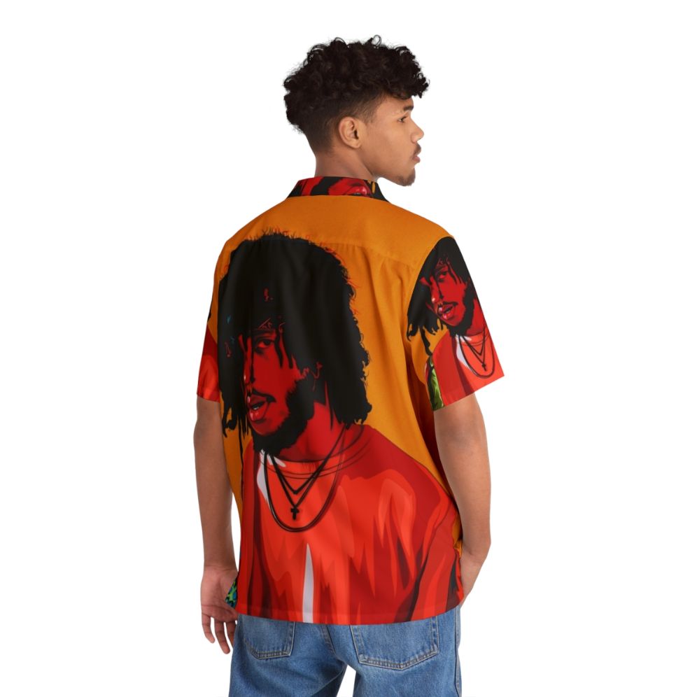 6lack Hawaiian Shirt with Music Illustration - Flat lay