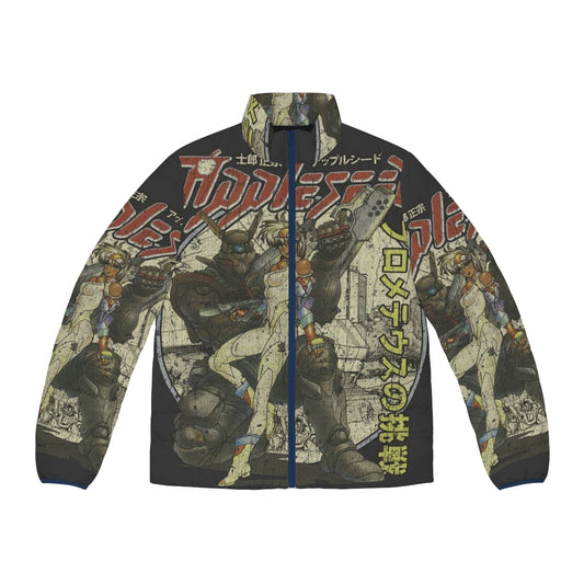 Appleseed puffer jacket with anime-inspired graphics and vintage design