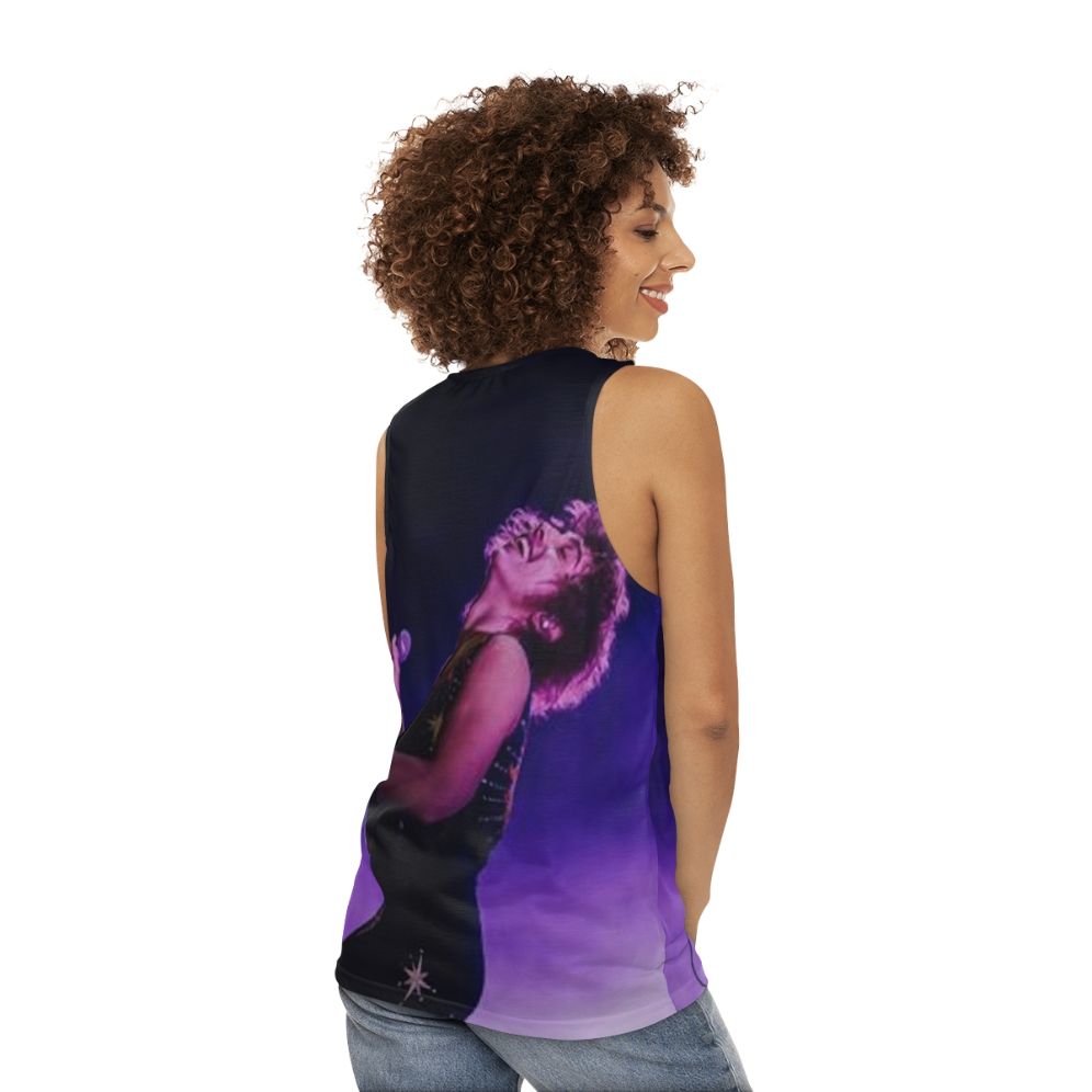 Josh Kiszka of Greta Van Fleet wearing a unisex tank top - women back