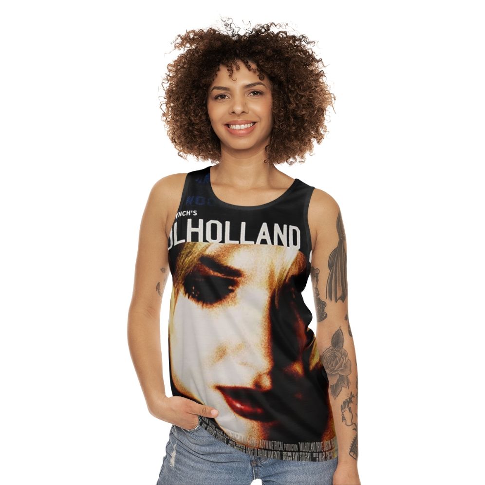 Hollywood Poster Unisex Tank Top with David Lynch Movies and Mulholland Dr Graphic - women