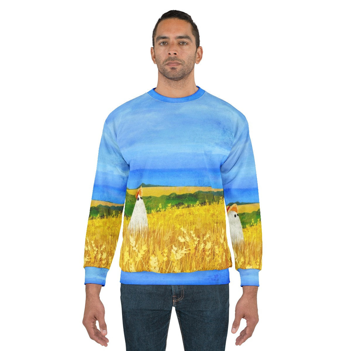 Sweatshirt with a ghostly figure in a wheat field - men