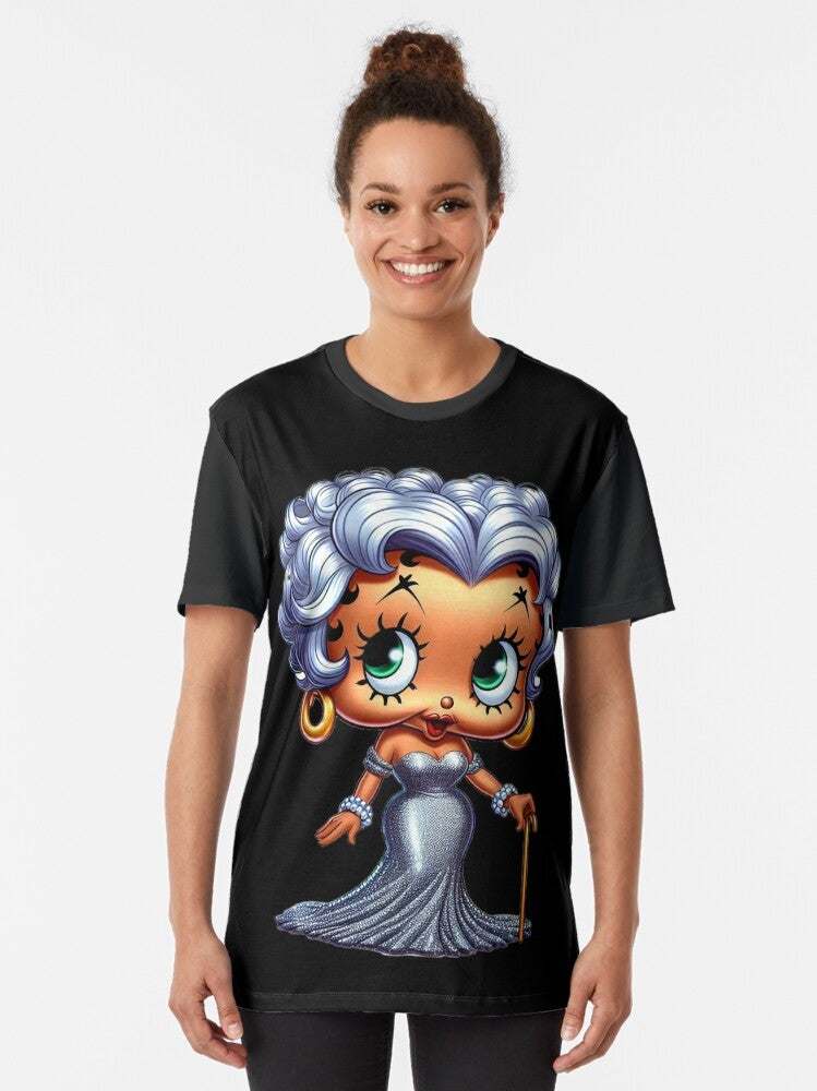 Vintage Betty Boop graphic t-shirt featuring an older, regal-looking Betty Boop with a cane - Women