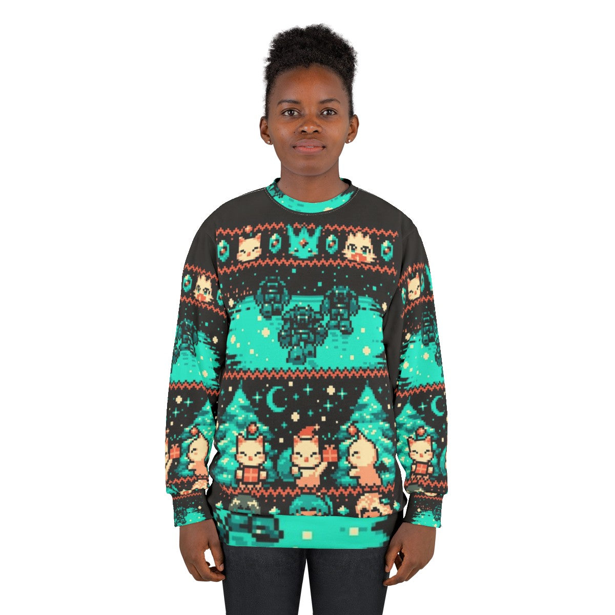 Cozy Winter Fantasy Pixel Art Sweatshirt - women