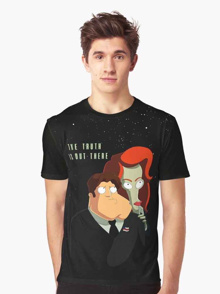 "Truth is Out There" graphic t-shirt featuring American Dad's Roger the Alien and X-Files inspired design - Men