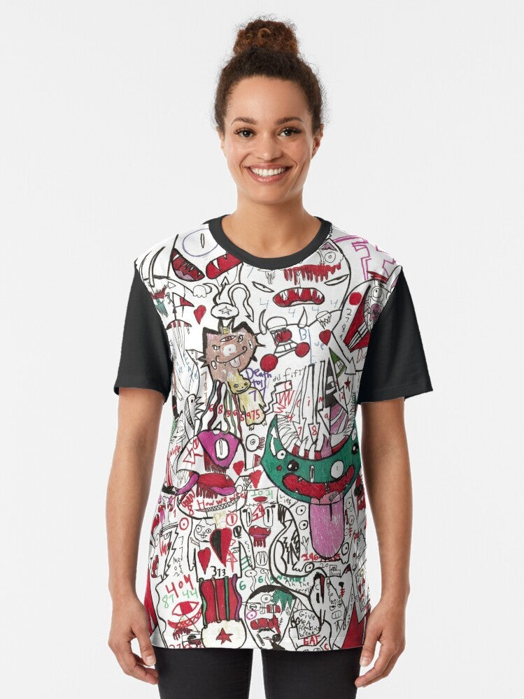 Psychedelic anime-inspired graphic t-shirt with a funky, cool, and unusual morph design - Women