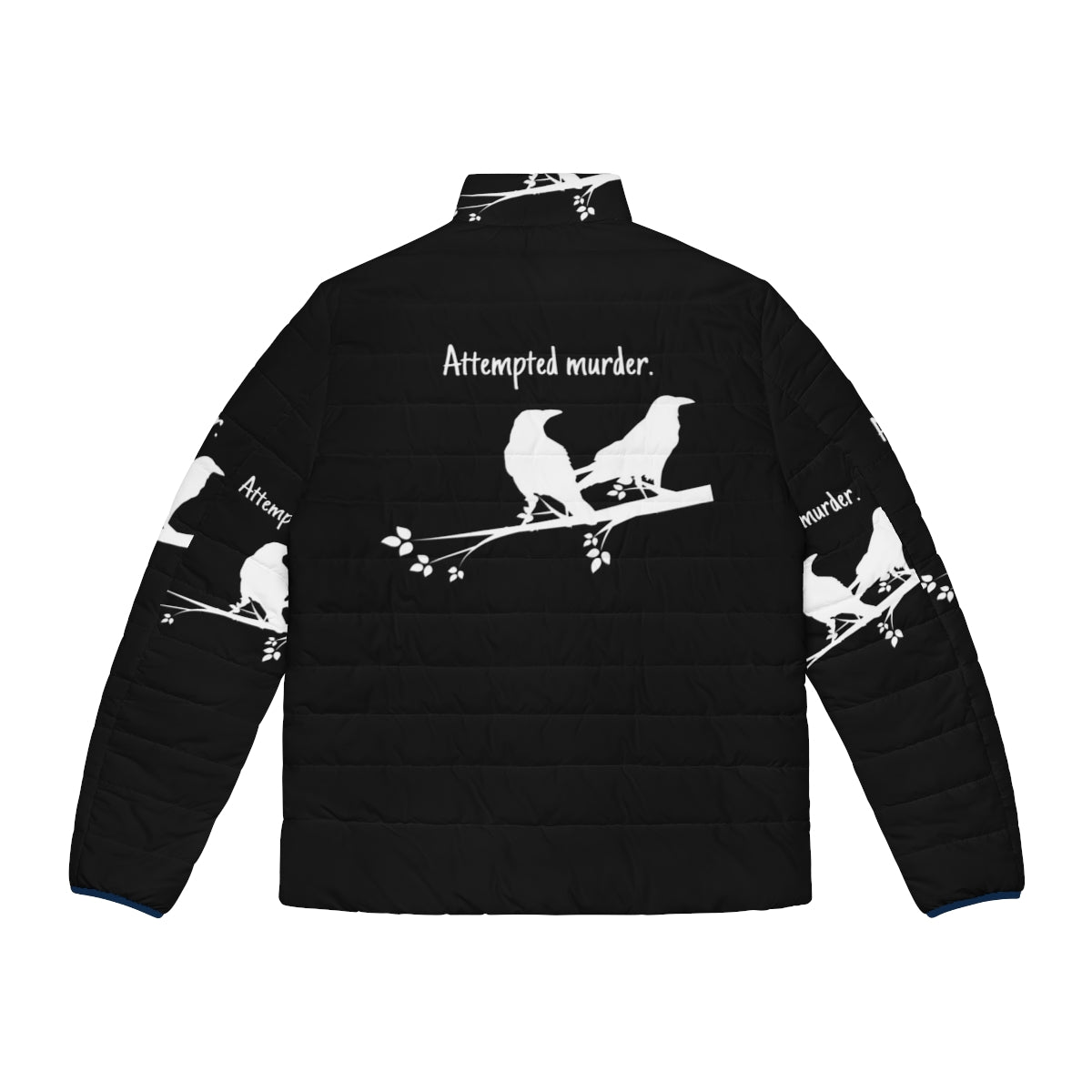 Jezkemp's Attempted Murder Puffer Jacket - Funny Crow and Animal Meme Design - Back