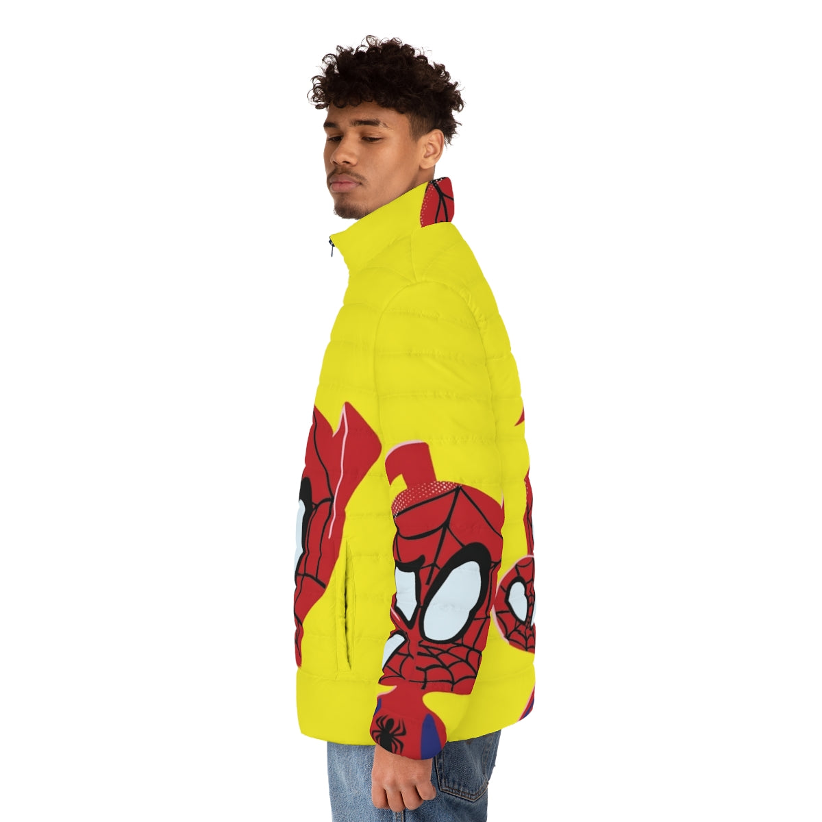 Into the Spiderverse Spider Ham Superhero Puffer Jacket with comic book character design - men side left