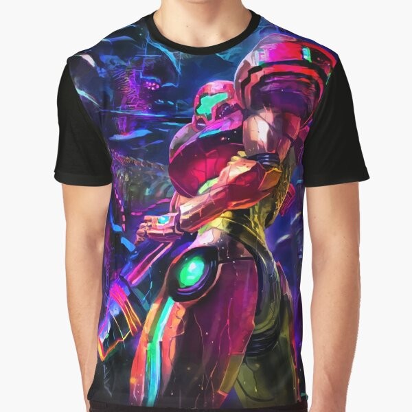 Metroid Samus Aran video game character graphic t-shirt for gamers