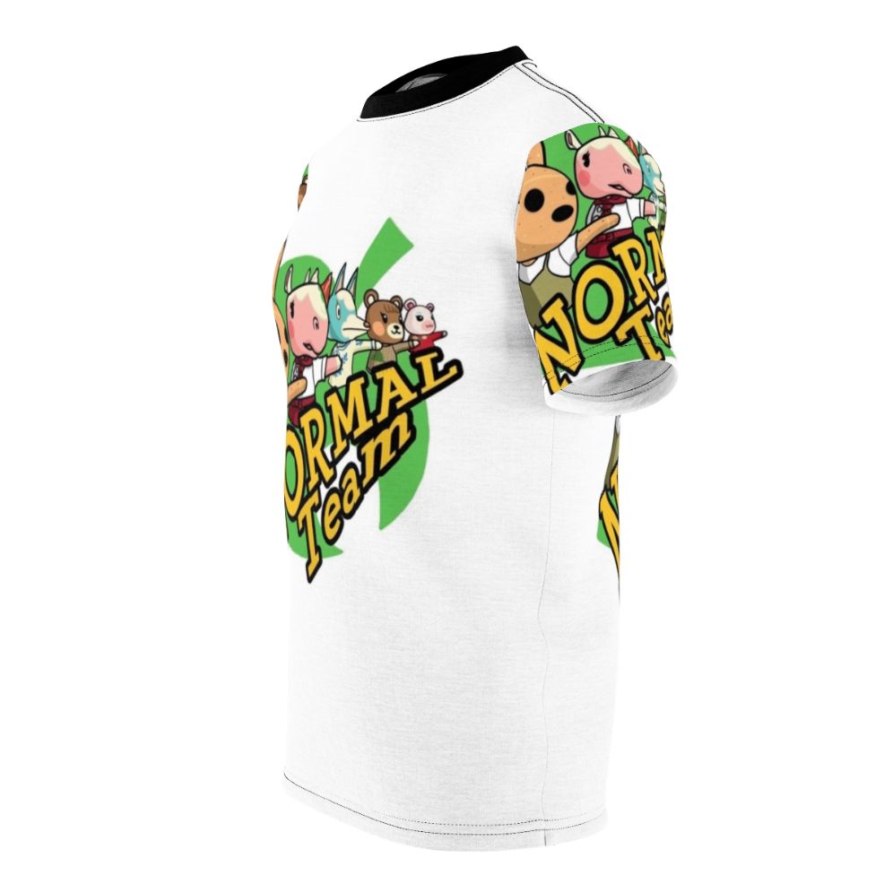 Stylish t-shirt featuring adorable virtual animal characters inspired by the popular Nintendo game Animal Crossing - men left