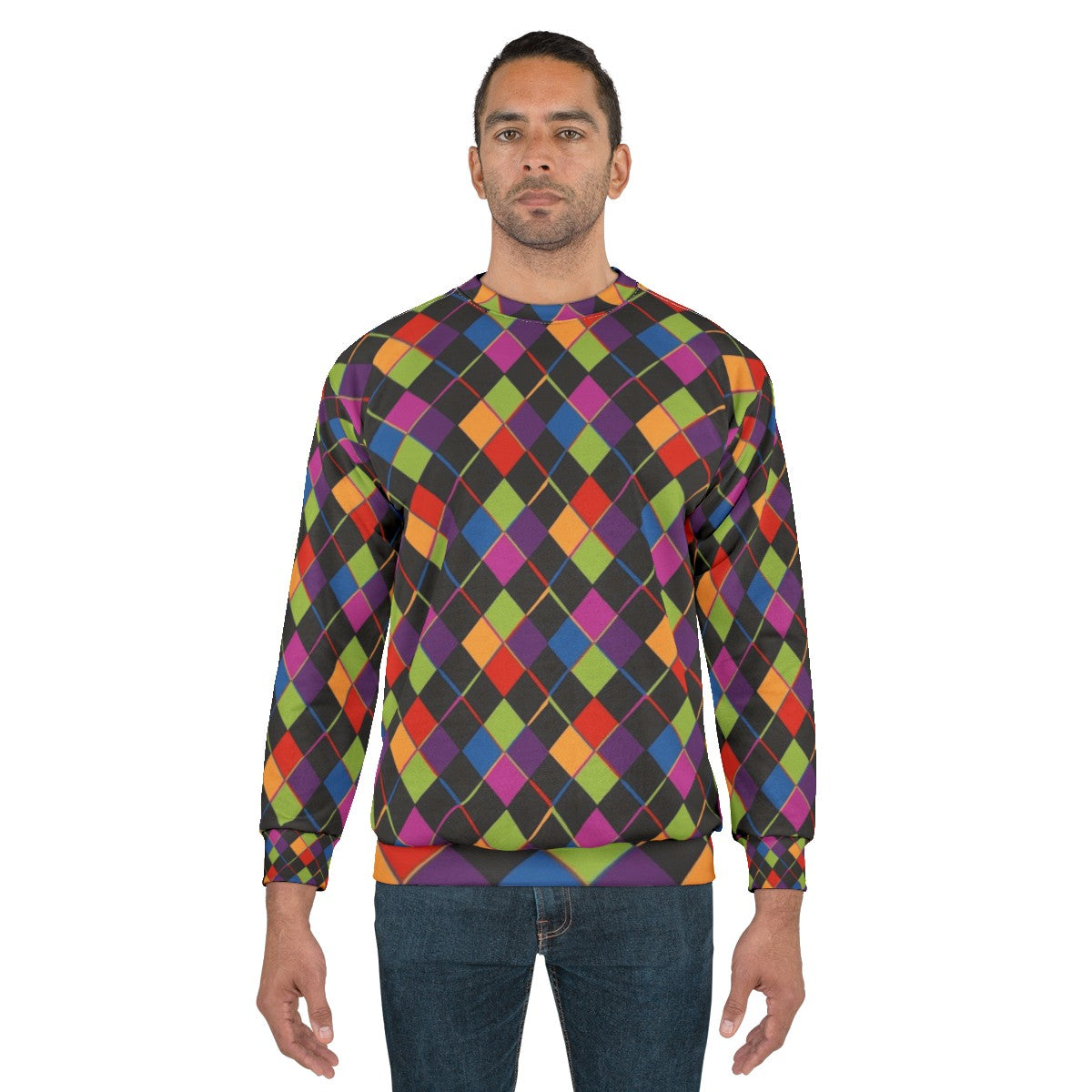 Retro 1980s rainbow diamond pattern sweatshirt - men