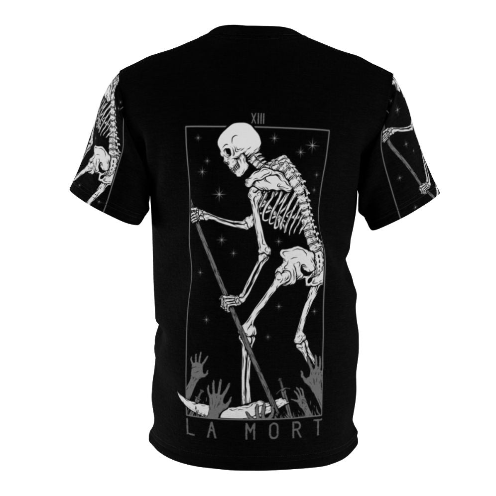 Mysterious occult t-shirt design featuring tarot cards, skull, and gothic imagery - Back