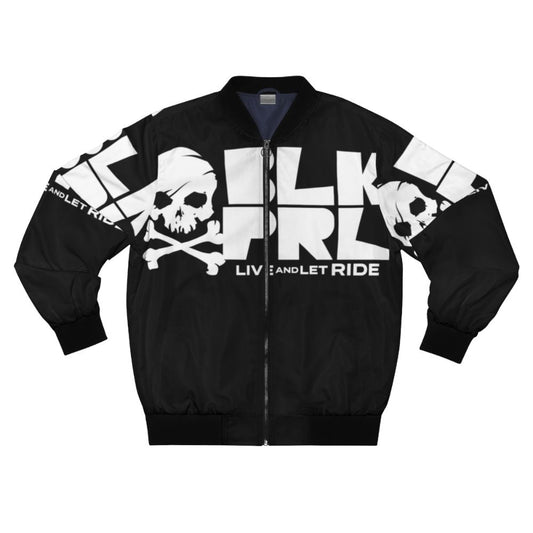 Black Pearl Bomber Jacket with Skull and Wrinkled Tactical Design