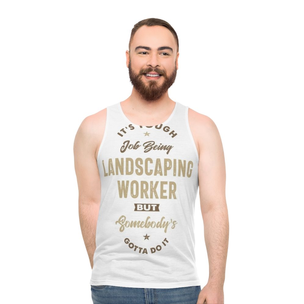 Landscaping worker wearing unisex tank top - men