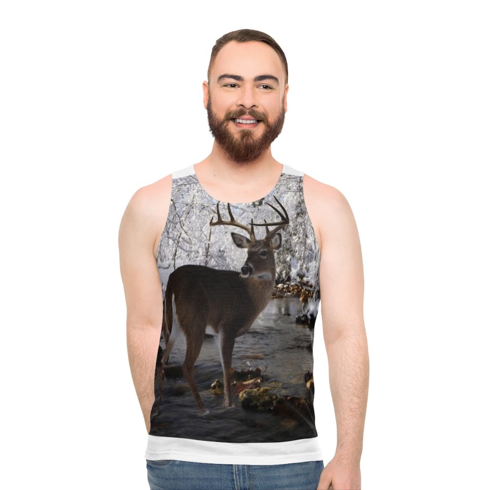 Whitetail deer printed unisex tank top - men