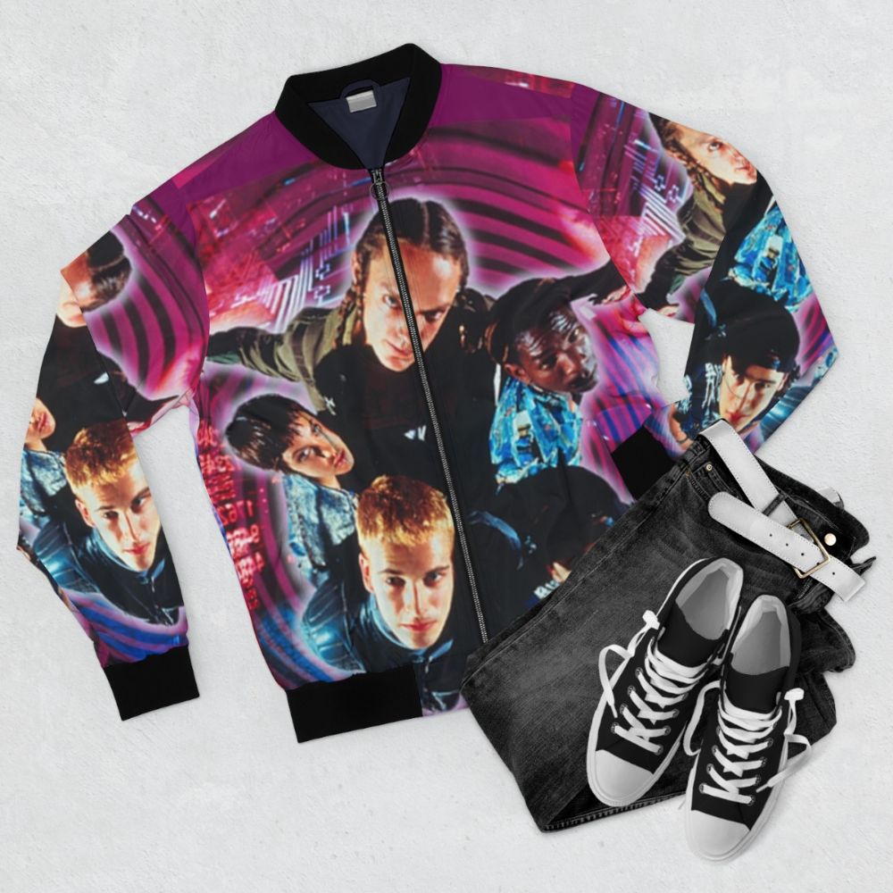 90s Hackers Bomber Jacket - Retro Cult Classic Movie Fashion - Flat lay