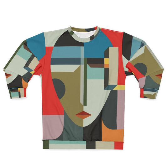 Faceless woman wearing a vibrant and surreal sweatshirt