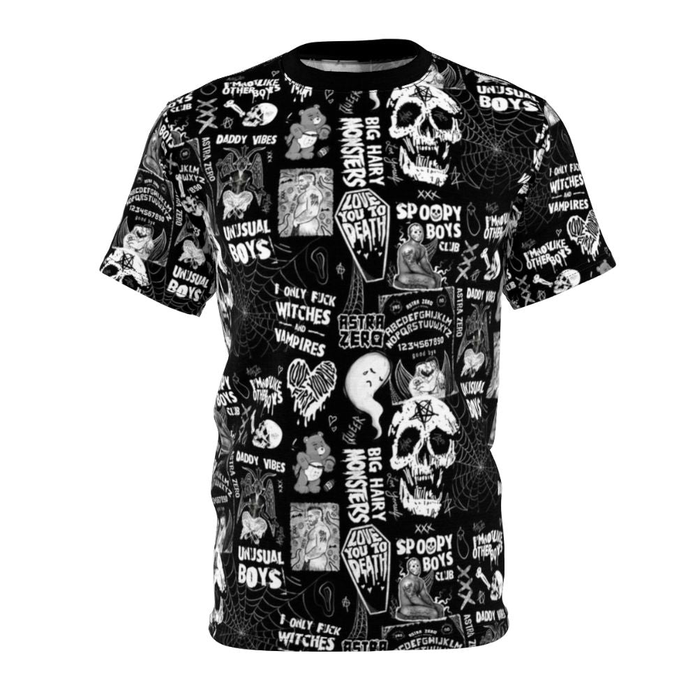 Edgy queer punk t-shirt with gothic, spooky, and supernatural design elements