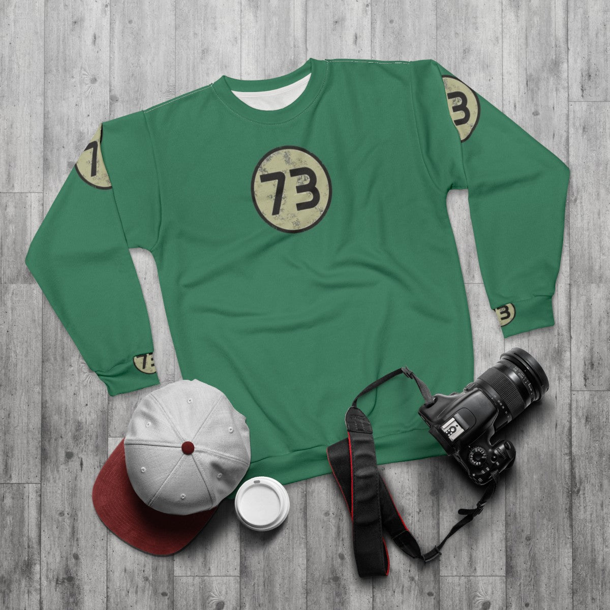 Sheldon's Number 73 Sweatshirt from The Big Bang Theory - flat lay