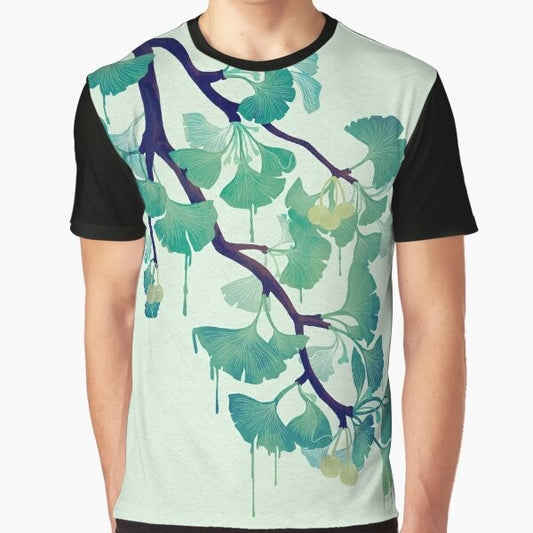 Ginkgo leaf graphic t-shirt in green