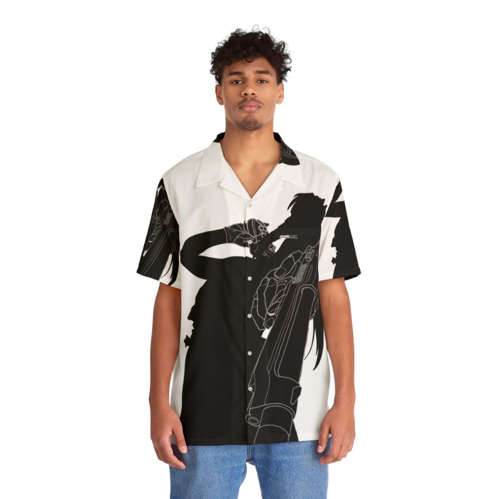 Anime inspired Hawaiian shirt featuring a gun silhouette design and the character Revy from Black Lagoon - People Front