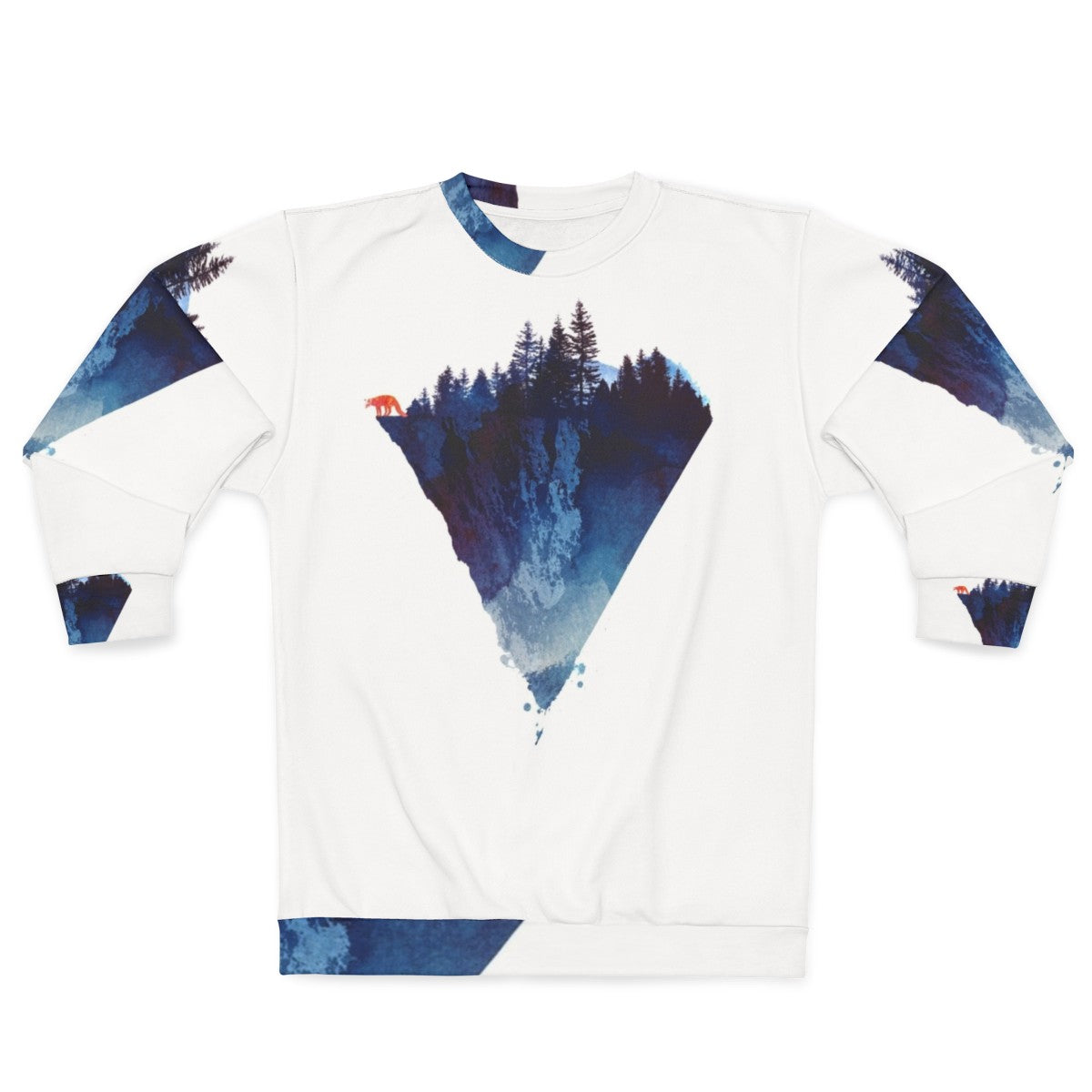 Watercolor forest sweatshirt with a majestic fox