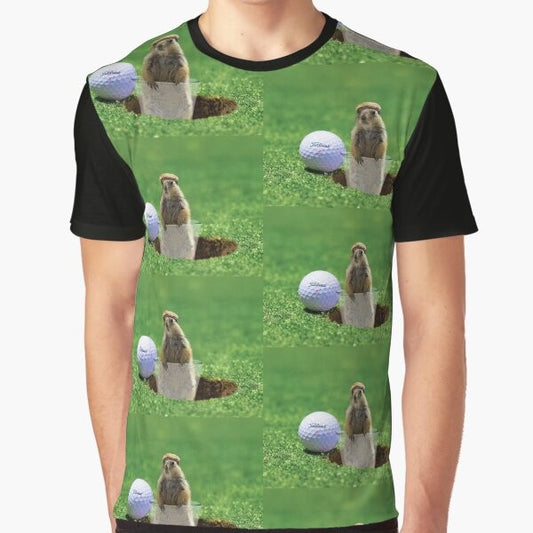 Gopher Golf Graphic T-Shirt with Anthropomorphic Gopher Character