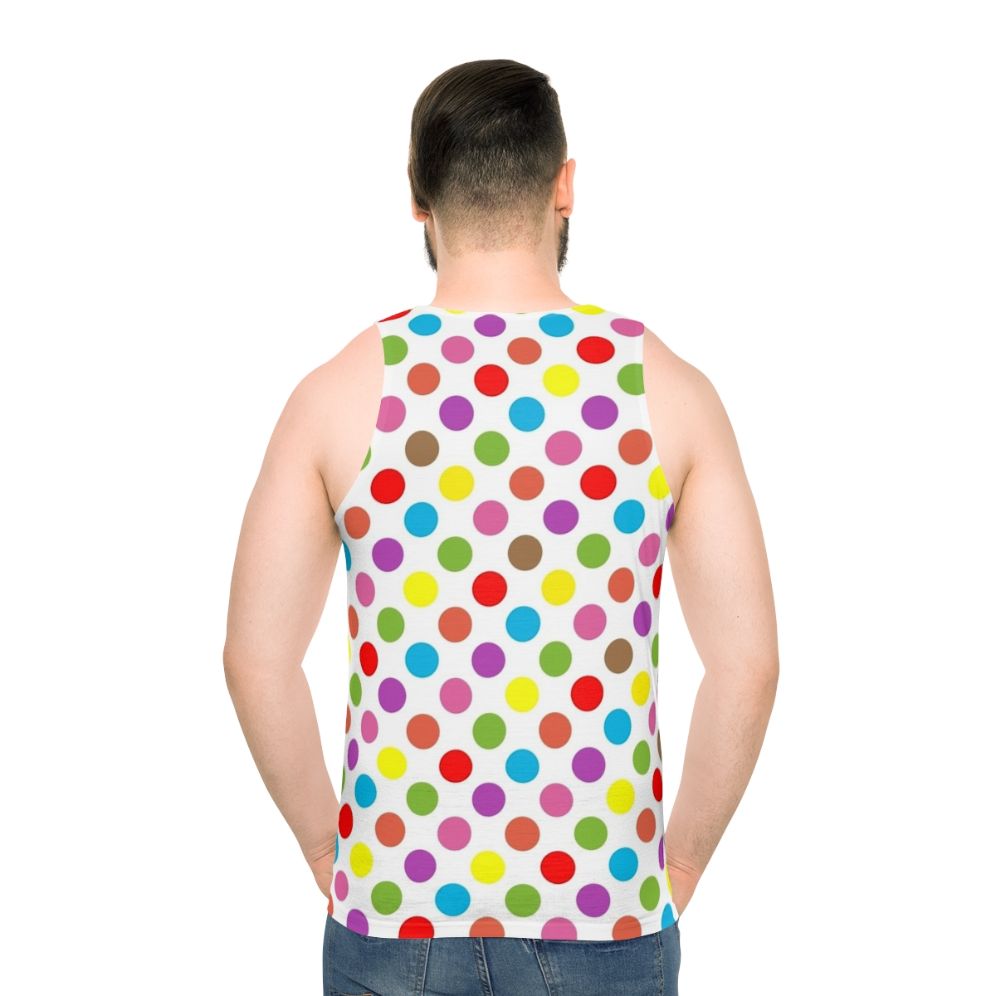 Vibrant rainbow polka dot unisex tank top - men back