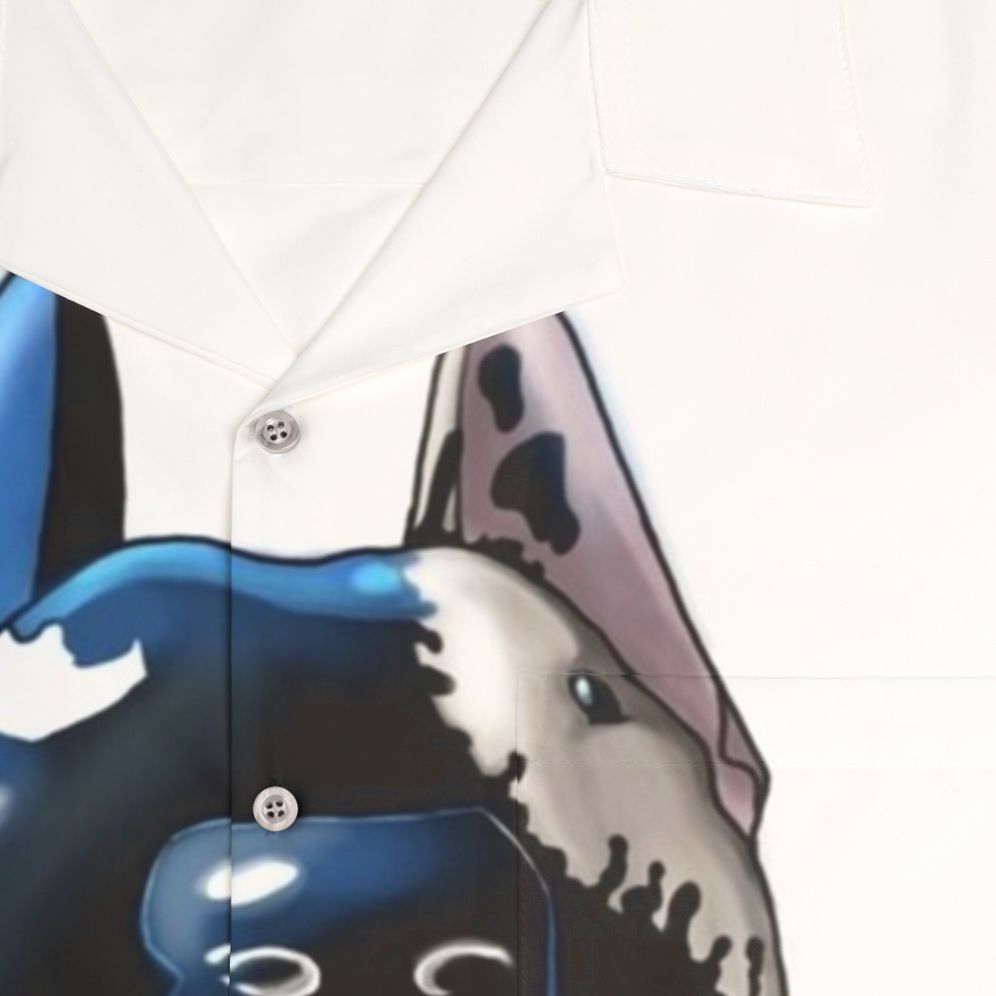 Superhero Supervillain Hawaiian Shirt with Bullterrier Dog - Detail