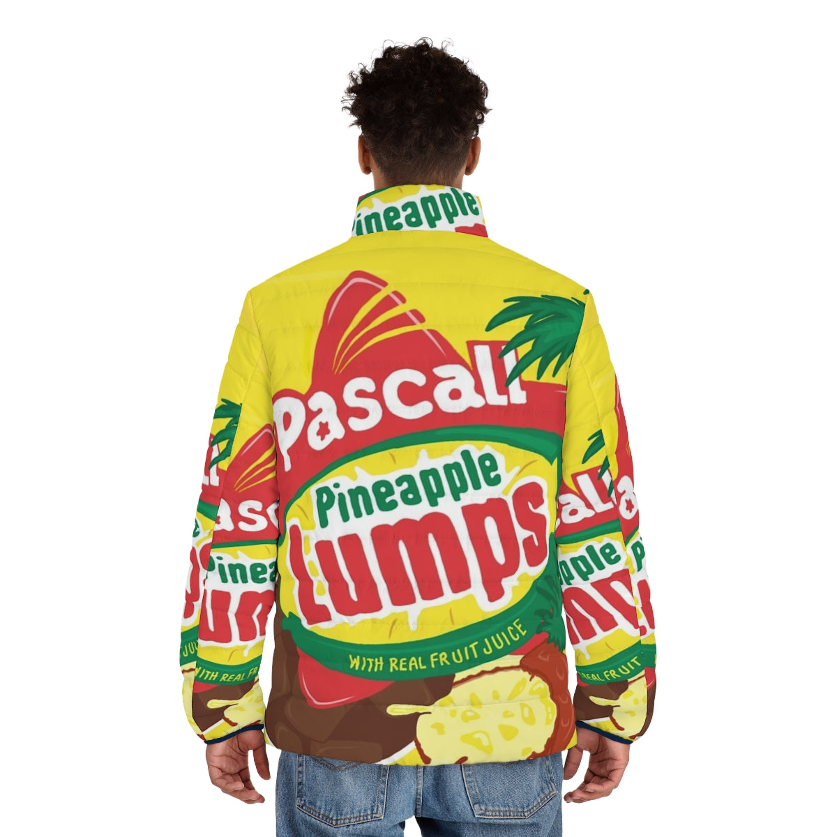 Pineapple Lumps Puffer Jacket, New Zealand Iconic Food Design - men back