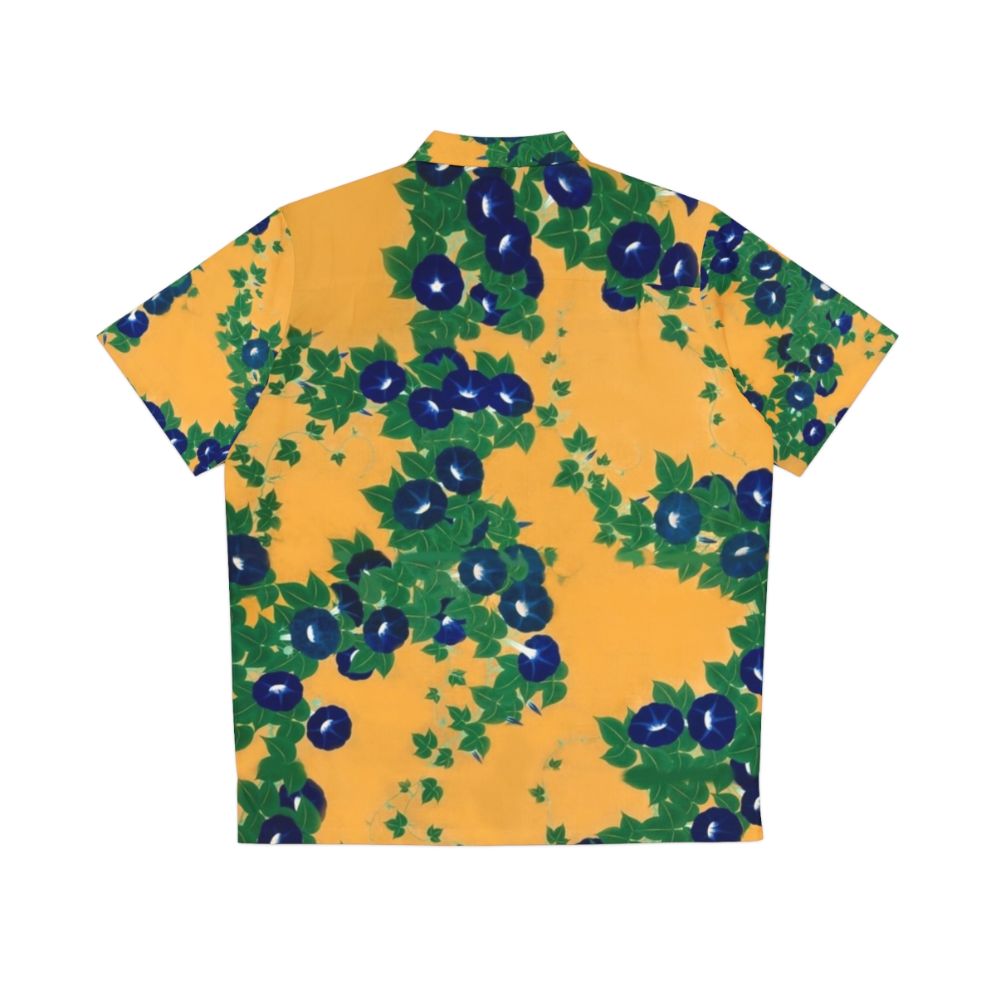 Blue morning glory flowers inspired by Edo period Japanese artwork printed on a Hawaiian shirt - Back