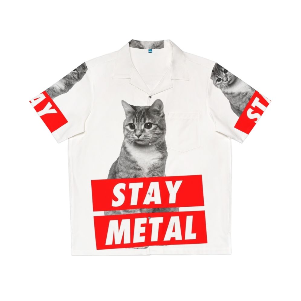 Stay Metal Hawaiian Shirt with Nicolas Cage Cat Meme Print