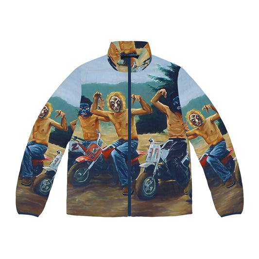 Puffer jacket featuring a painting from the iconic Wes Anderson film The Royal Tenenbaums