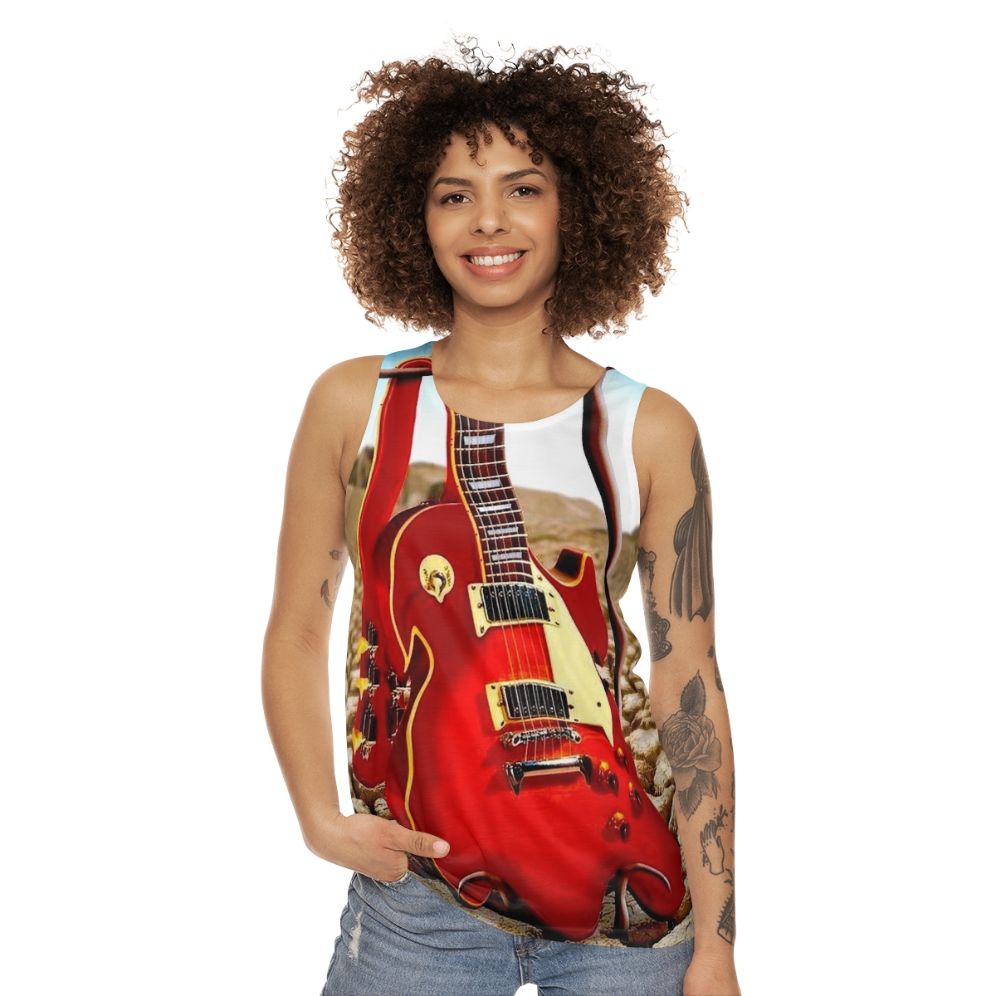 Melted guitar vintage abstract desert art unisex tank top - women