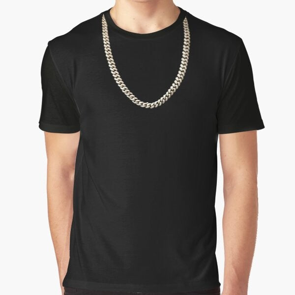 Stylish gold chain graphic design t-shirt for hip hop and bling enthusiasts.