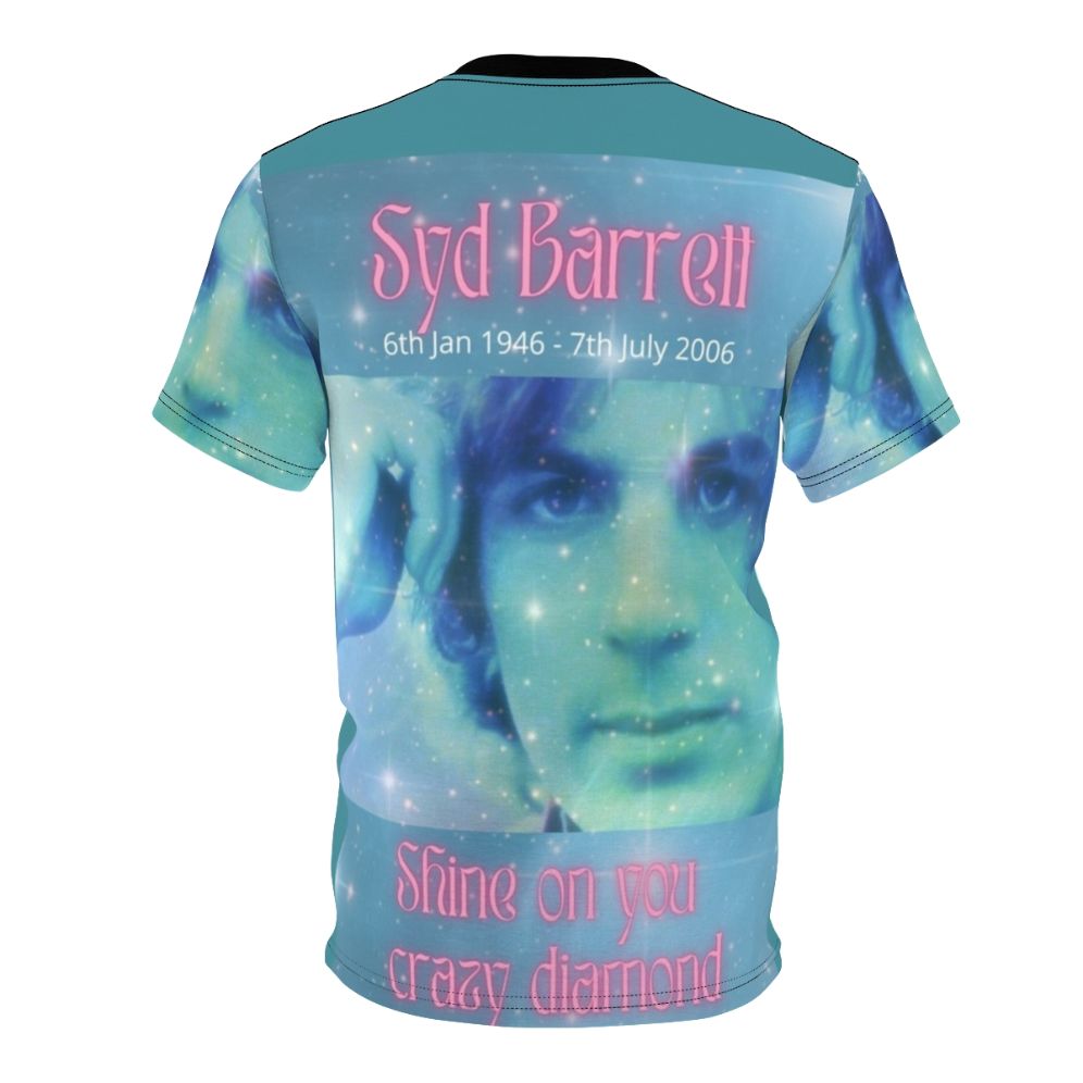 Stylized t-shirt design featuring Syd Barrett, the founding member and original frontman of the iconic band Pink Floyd - Back