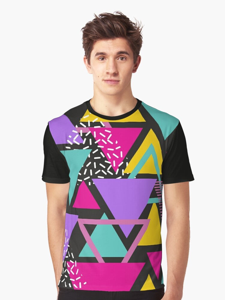 Memphis Triangles Graphic T-Shirt - Retro 80s/90s Geometric Design - Men