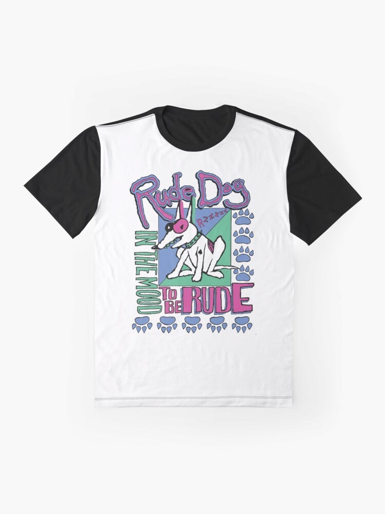 Vintage Rude Dog and the Dweebs graphic t-shirt with retro pop culture cartoon design - Flat lay