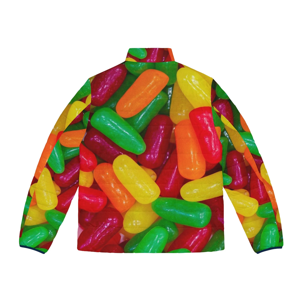 Colorful Mike and Ikes puffer jacket with round, soft candy-like appearance - Back