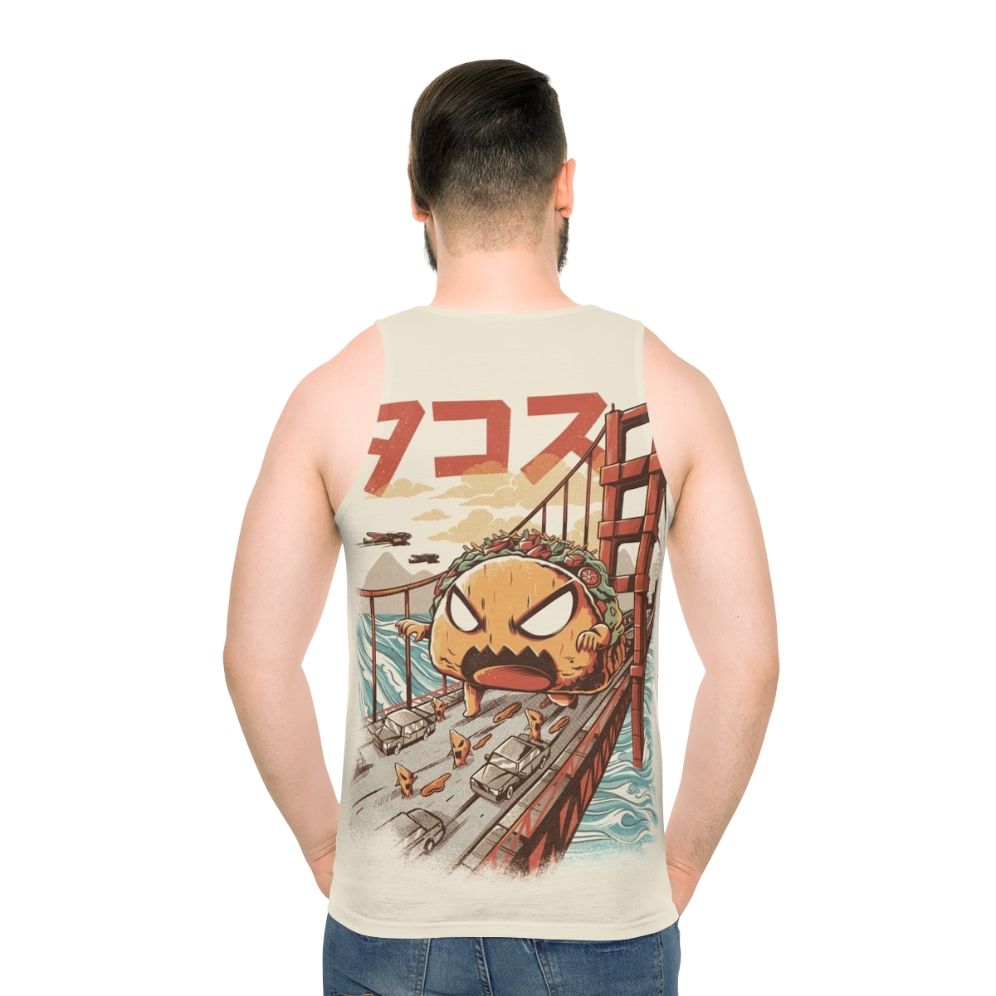 Unisex anime inspired Japanese kaiju graphic tank top - men back