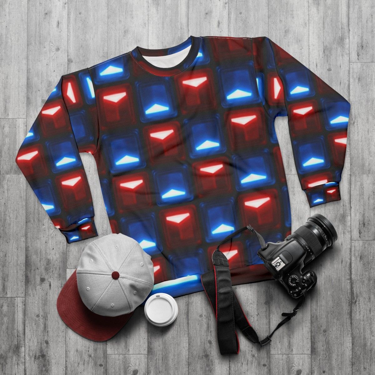 Beat Saber V2 Block Pattern Sweatshirt for Virtual Reality Gamers - flat lay