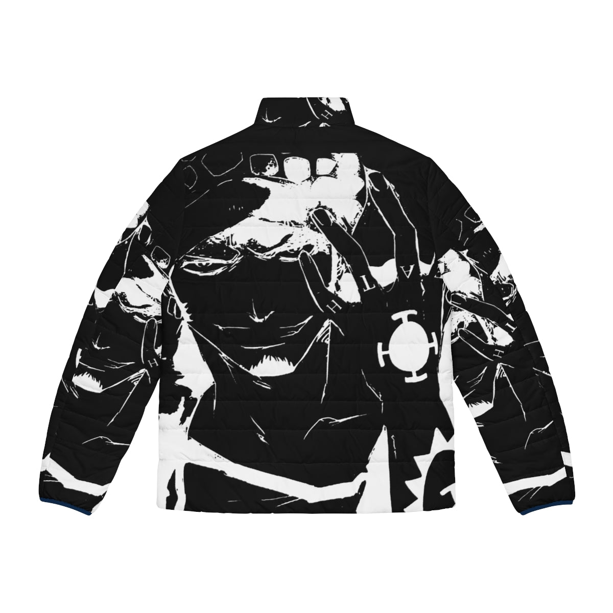 Trafalgar Law Puffer Jacket - One Piece Inspired Monochrome Anime Character Apparel - Back